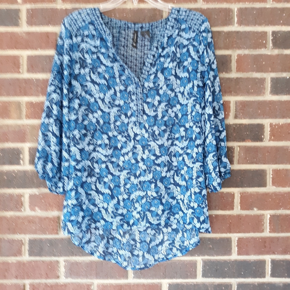 New Directions Blue Sheer Tunic Top Size Medium - Picture 5 of 7